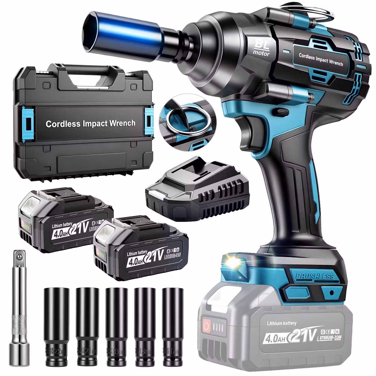 Avvitatore a percussione Accu da 18 V - Coppia di 1000 Nm - 2 batterie da 4,0 Ah