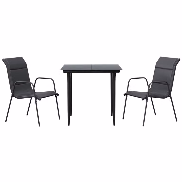 Set da Pranzo da Giardino 3 pz Nero in Acciaio e Textilene