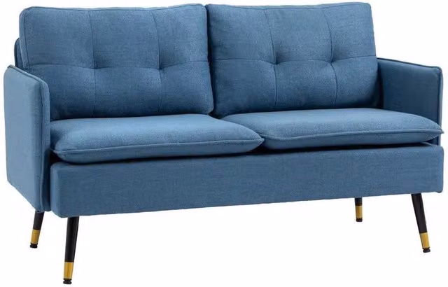DIVANO A 2 POSTI IN TESSUTO 139 X 68 X 80 CM BLU SCURO