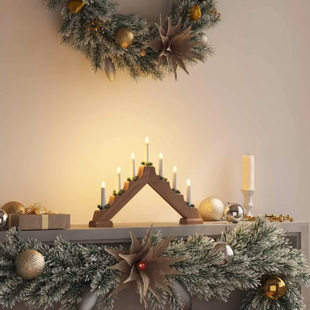 Ponte di Natale con 7 Candele LED vidaXL, Colore Bianco e Marrone, L 39,5 cm x P 5 cm x H 29 cm