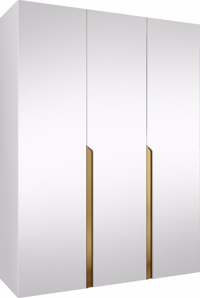 MIRJAN24 Armadio Mila 3 150 con specchio, camera da letto, armadio, con tre ante a battente e due aste appendiabiti, moderno, armadio guardaroba (colore: bianco + oro)