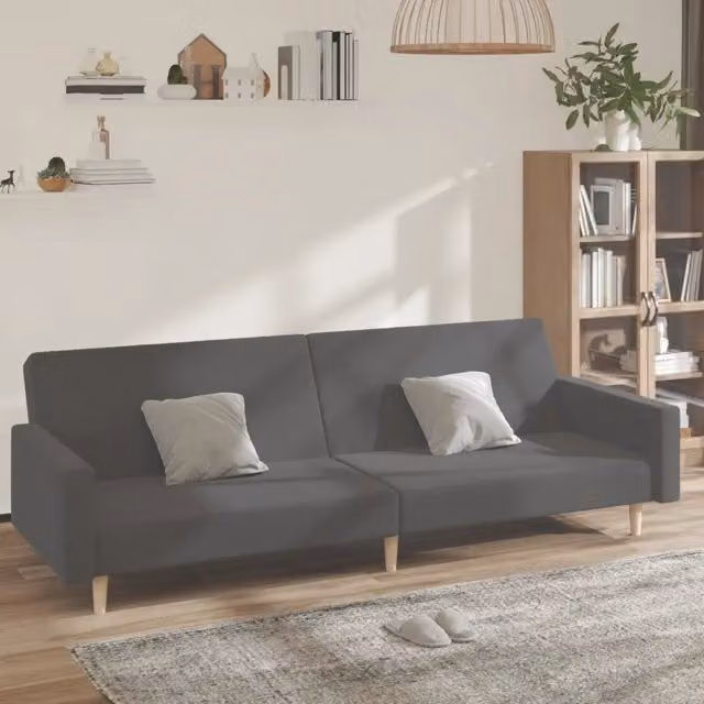 Divano Letto Click Clack vidaXL Grigio con Struttura in Legno Solido e Poggiatesta Regolabile L: 220 cm, P: 84,5 cm, H: 69 cm