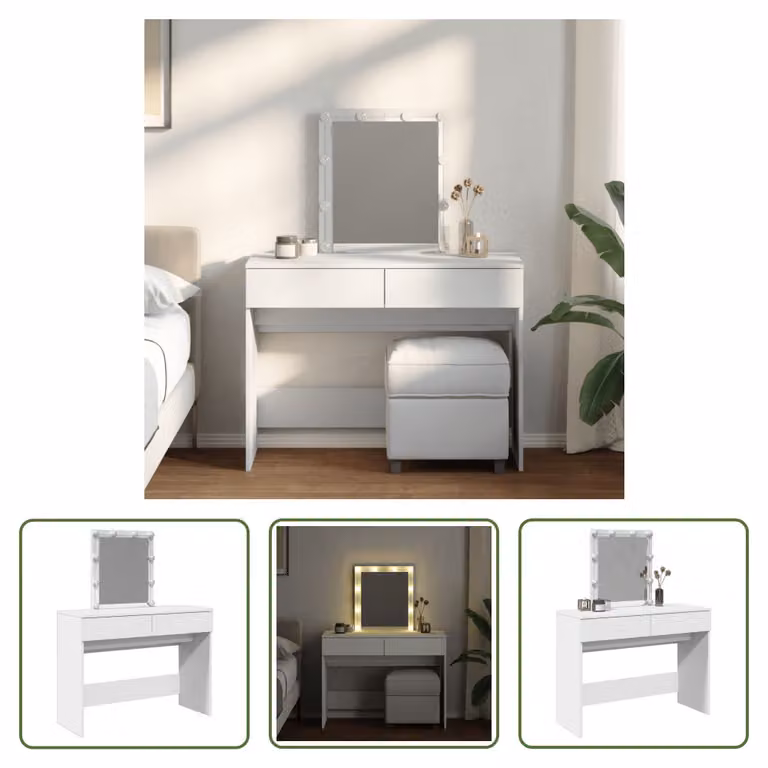 The Living Store Comodino con illuminazione LED Bianco 100x40x130 cm