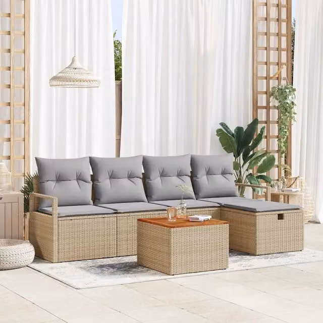 Set Divano da Giardino 6 pz Beige polyrattan 3359532