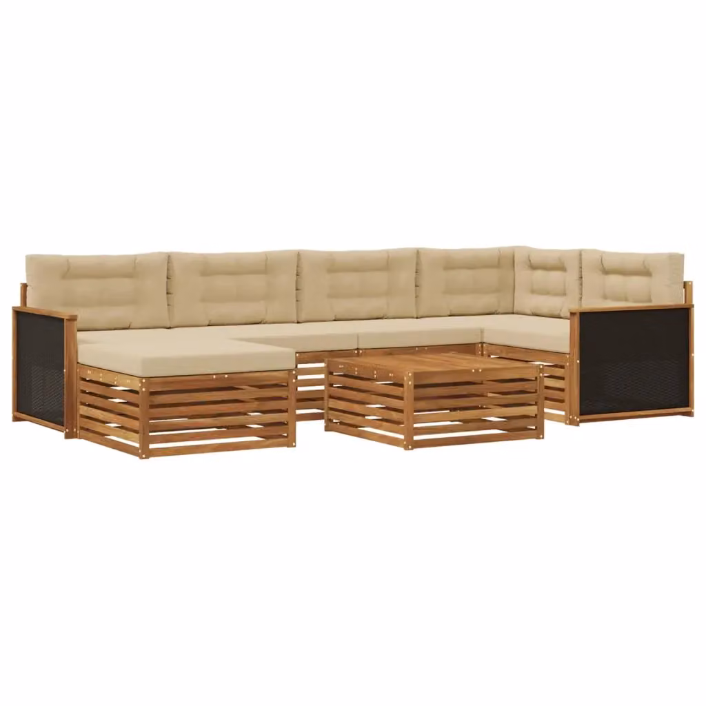 Set di divani da esterno a L con tavolino e pouf vidaXL in legno di acacia, colore beige e sabbia, 7 pezzi – 2