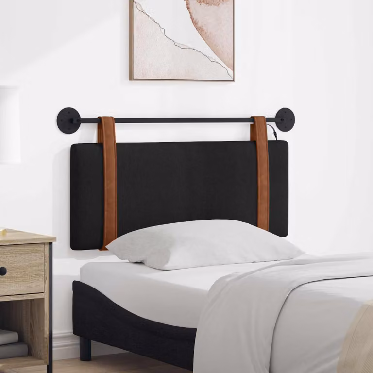 Testiera per letto sospesa vidaXL con luce LED integrata in similpelle nera