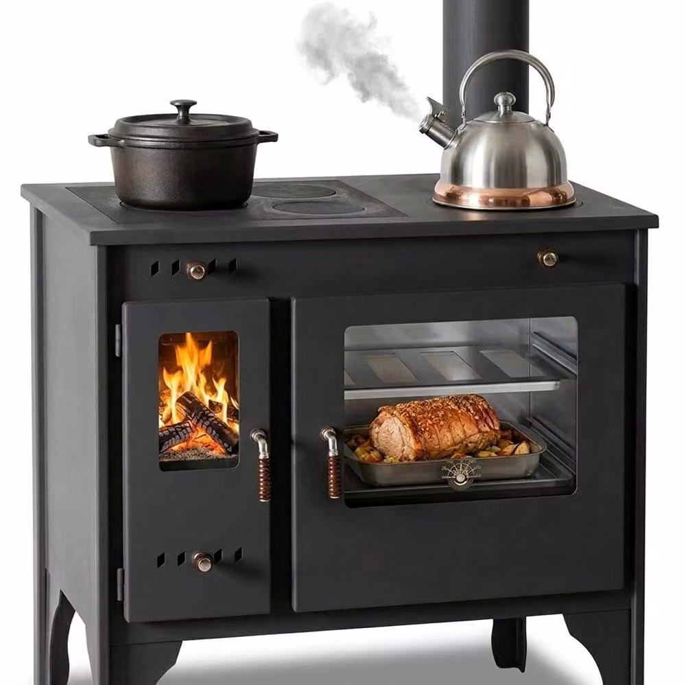 Fornello a legna R ECO INOX con forno in acciaio inossidabile, versione destra