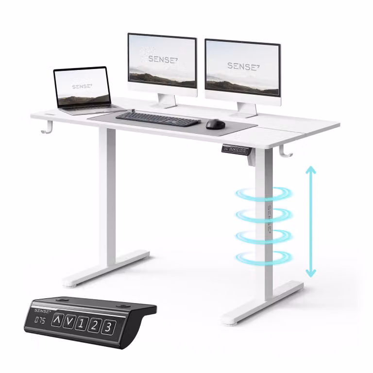 SENSE7 NOJO LIGHT Scrivania regolabile in altezza, elettrica, 120x60 cm, bianca, scrivania da gaming, scrivania per computer, scrivania in piedi, Memory, scrivania per home office, scrivania per PC