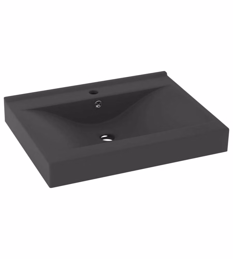 Lavabo rettangolare in ceramica vidaXL sospeso, colore grigio antracite, L: 60 cm, P: 46 cm, H: 16 cm – 2