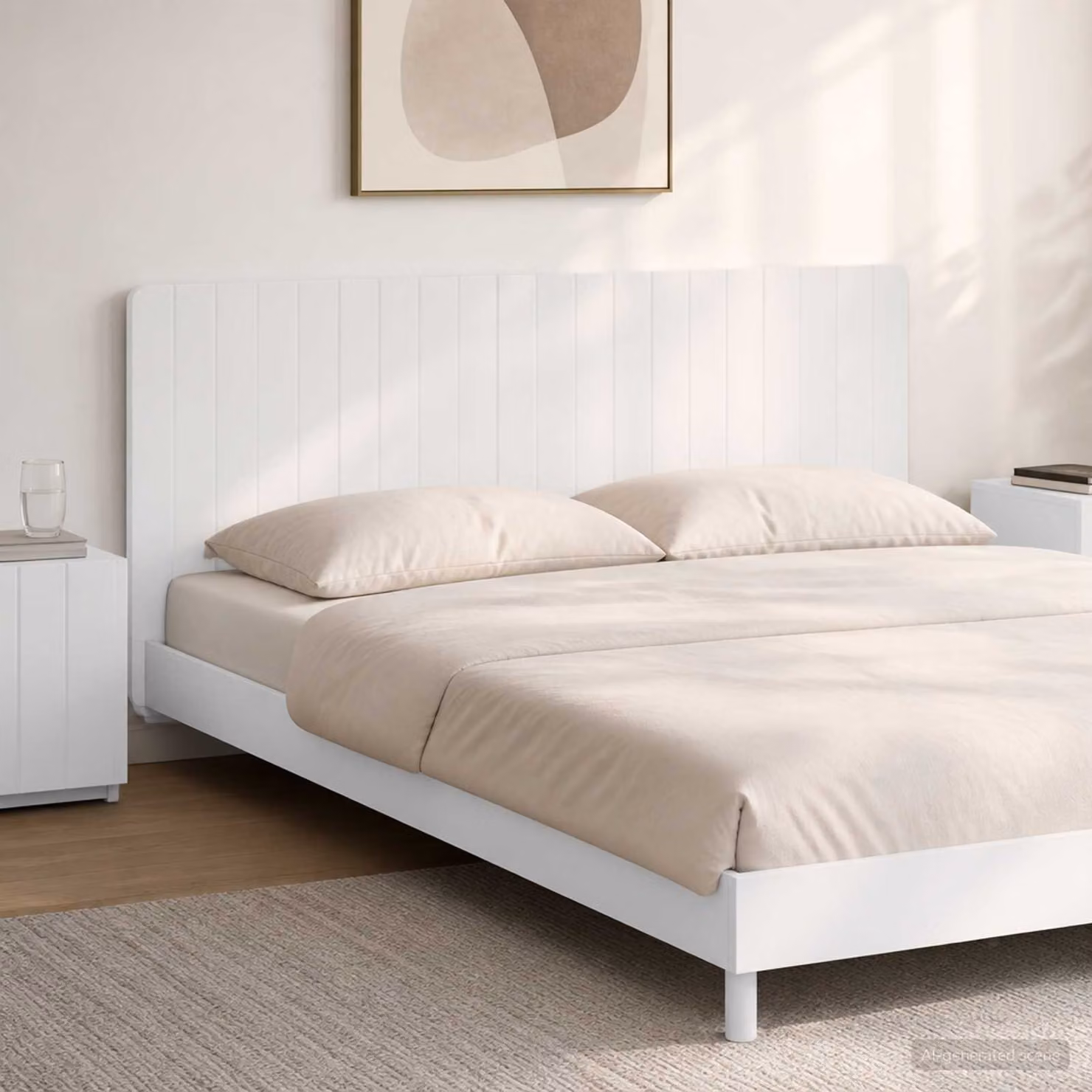 Testiera da muro vidaXL ZWOLLE bianca in legno ingegnerizzato con ripiano integrato e scomparti laterali L: 140 cm, H: 50 cm, P: 12,2 cm
