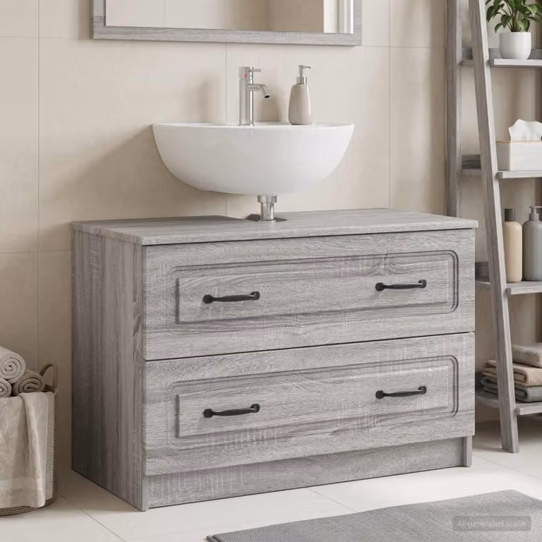 Armadio per lavabo da bagno vidaXL UTRECHT moderno grigio e nero con ante a battente e ripiani interni