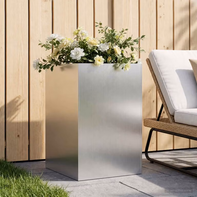 Vaso da giardino vidaXL in acciaio zincato argento L/P/H: 50 x 50 x 75 cm