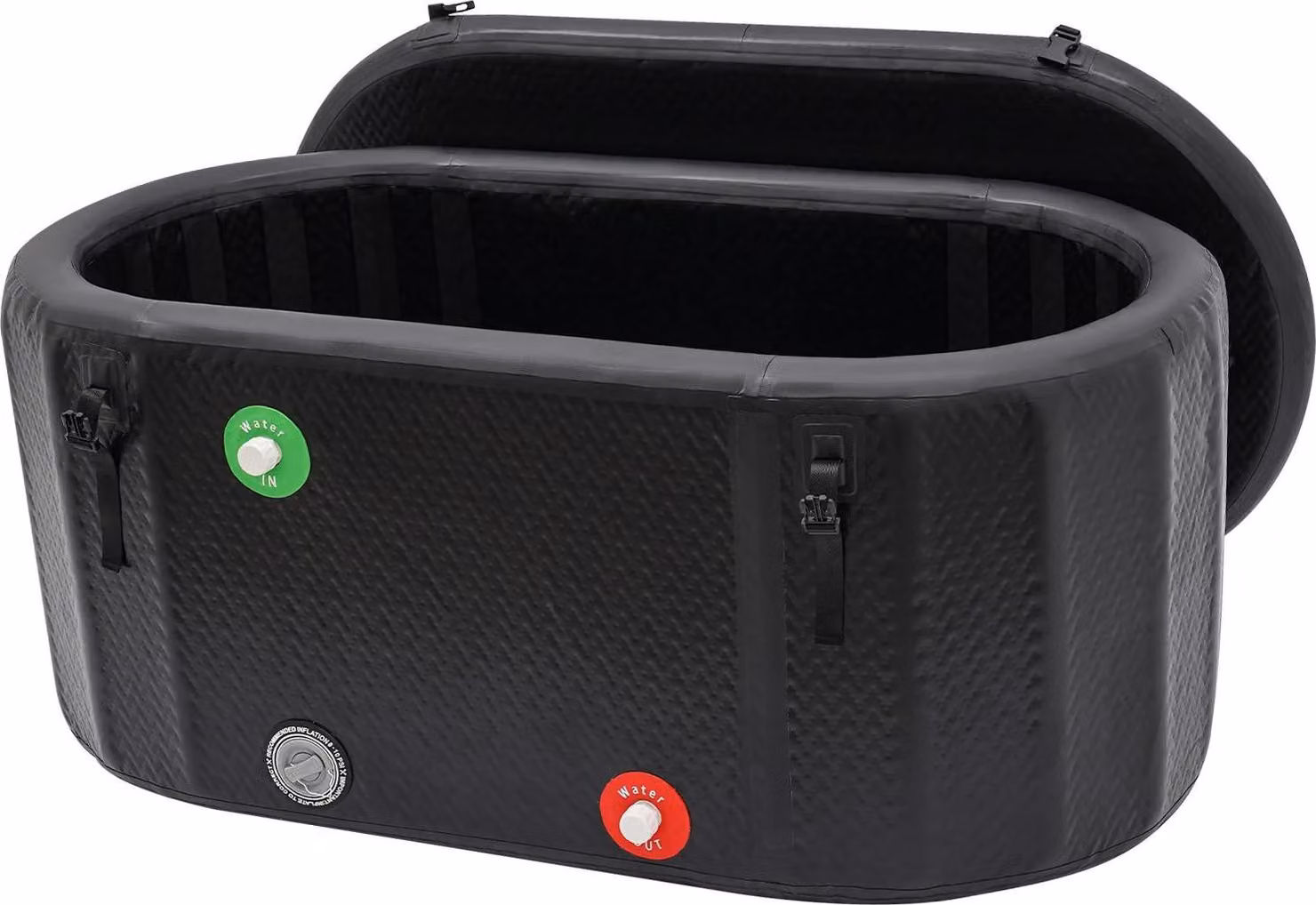Boa di ghiaccio e vasca fredda - Vasca gonfiabile portatile - 132×70×54 cm - Con coperchio isolato - 275 l - Per adulti - Plastica - Nero