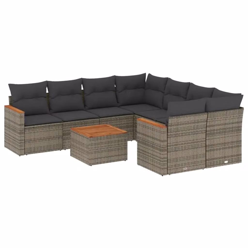 vidaXL Set Divano da Giardino a L 9 pz con Cuscini Grigio in Polyrattan e Tavolino – 2