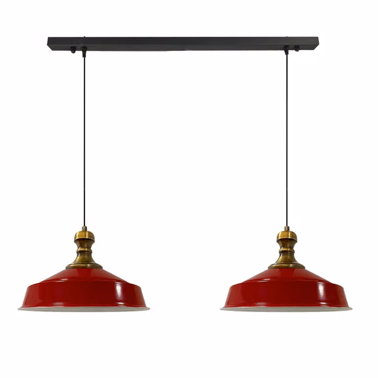 Lampada a sospensione Asletl-Knob Lampada a sospensione in metallo a 2 luci, E27, rosso Lampada vintage