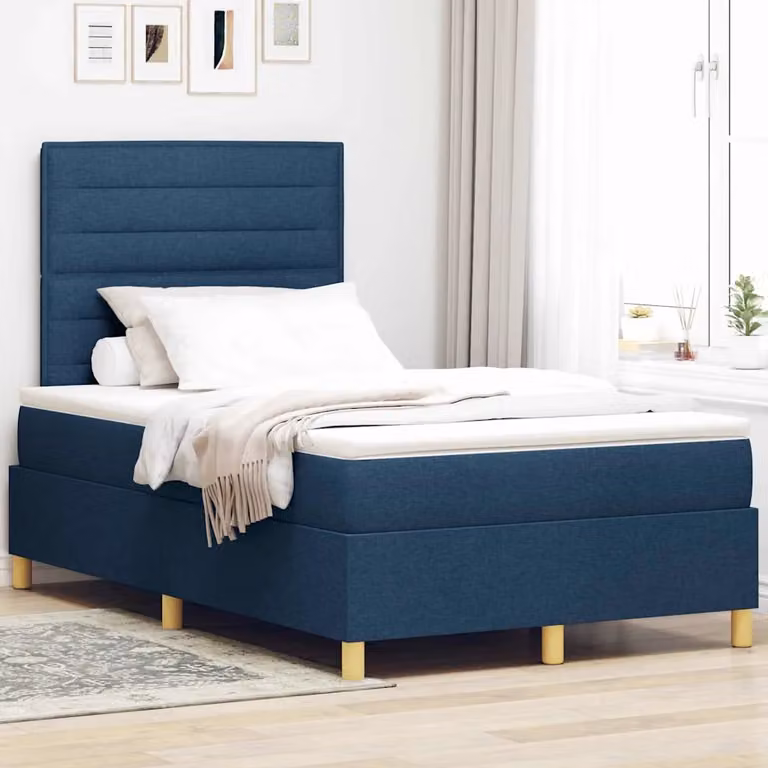 Letto a molla con illuminazione LED vidaXL in tessuto blu, L/P/H: 200 x 120 x 28 cm