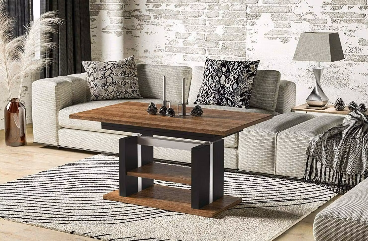 Tavolino Endo-Möbel Dior 110cm allungabile fino a 170cm regolabile in altezza a doppia alzata (rovere Stirling)