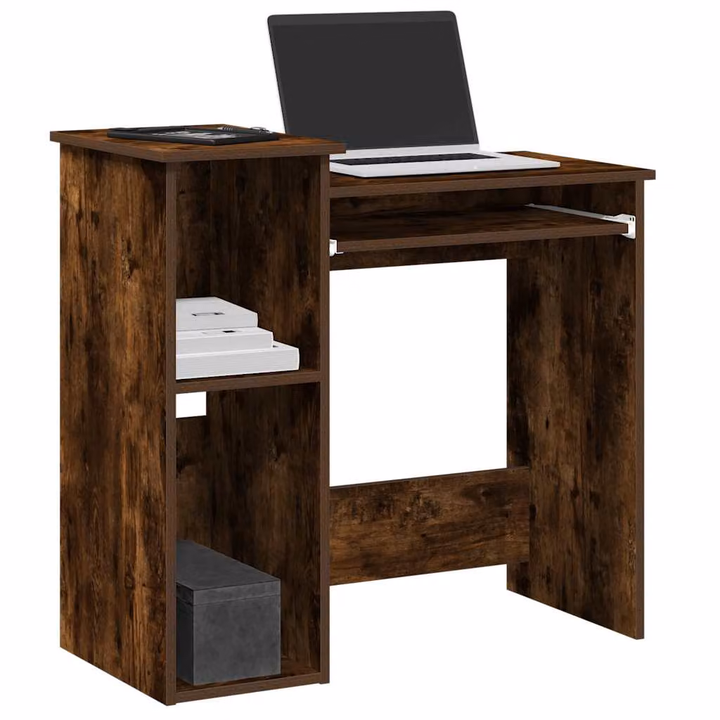 Scrivania moderna vidaXL con mensole in legno Rovere Fumo, colore marrone, L: 84 cm, P: 40 cm, H: 78 cm