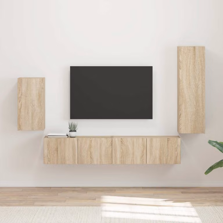 Set mobile TV moderno vidaXL in 4 pezzi color Rovere Sonoma in legno ingegnerizzato e MDF