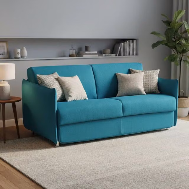 Divano Letto Gravere DMORA da 3 Posti con Rivestimento Sfoderabile in Tessuto Azzurro L: 200 cm, P: 95 cm