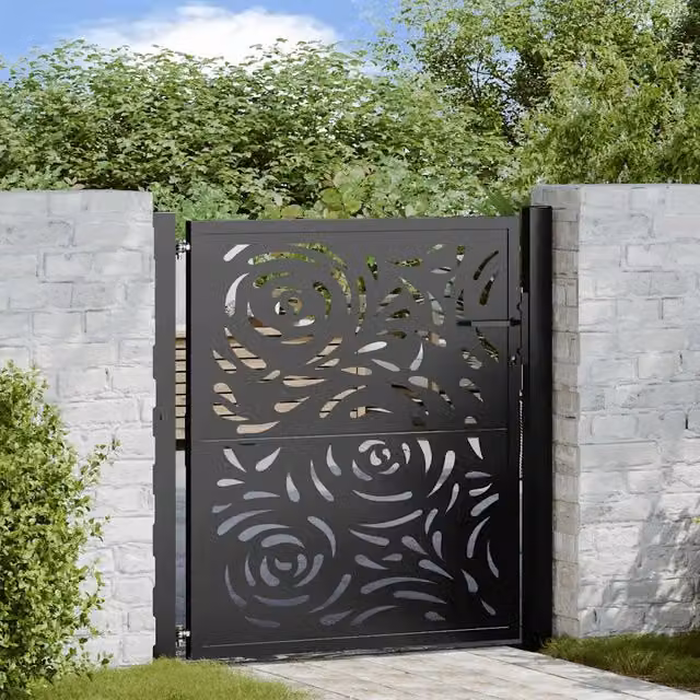 Cancello singolo da giardino vidaXL in acciaio nero con design a fiamma L: 110 cm, H: 106 cm, P: 10 cm