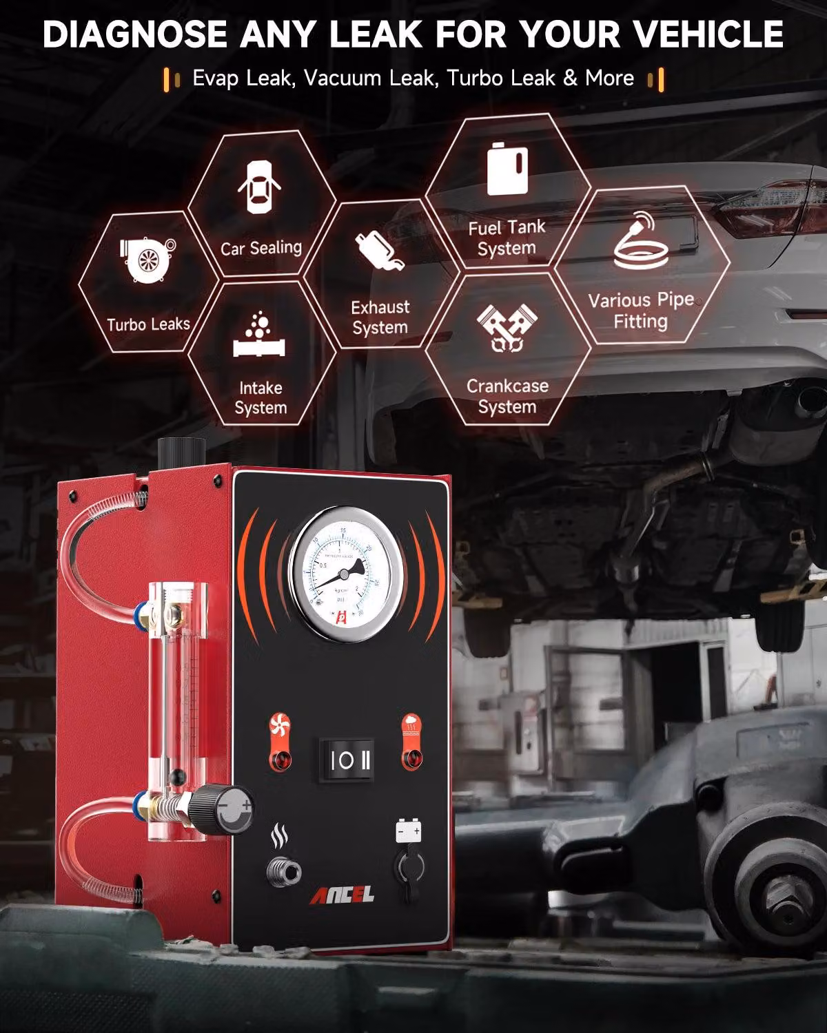 Rilevatore di perdite di fumo per sistemi di scarico auto, generatore di fumo per tubazioni EVAP, analizzatore e tester di perdite per tubazioni, strumenti diagnostici per sistemi EVAP