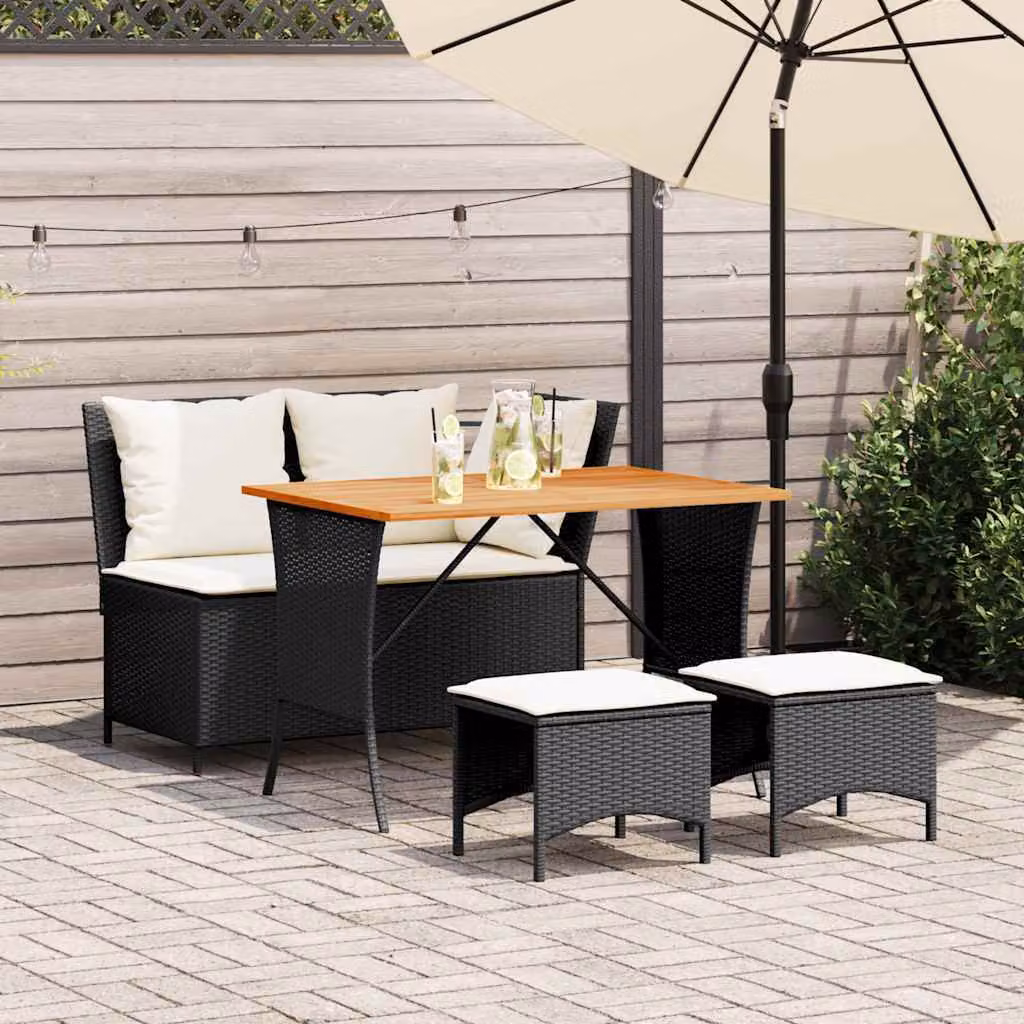 Maison Exclusive - Set da pranzo da giardino 4 pezzi con cuscini in polyrattan nero