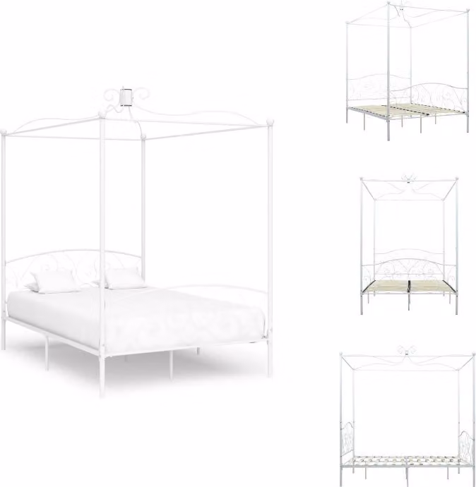vidaXL Struttura letto a baldacchino in metallo bianco 140 x 200 cm - Letti e strutture letto