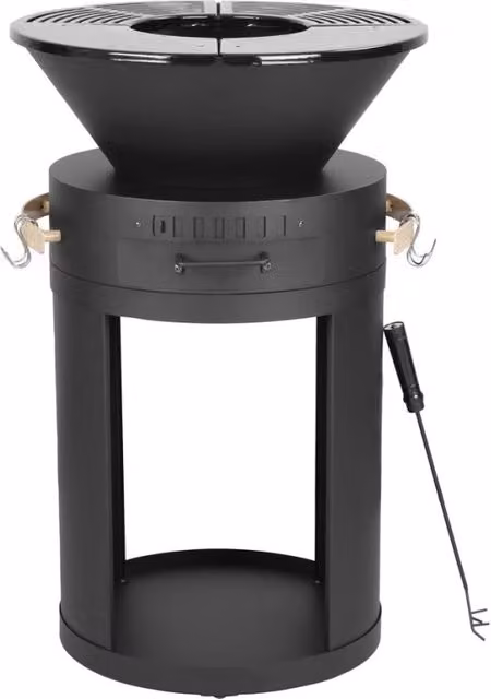 Barbecue/braciere a carbone e legna "Cesar" - 49 x 49 x 92 cm - Nero