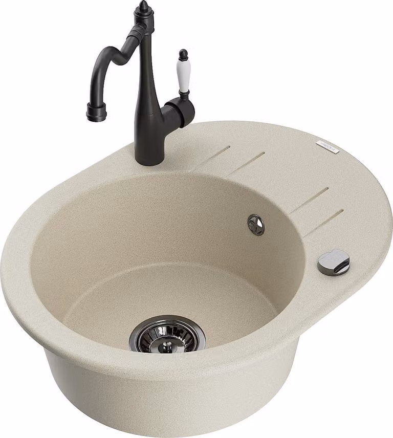 Mexen Kevin lavello in granito a 1 vasca con scolapiatti e rubinetto da cucina Carla, beige - 6517-69-670700-70