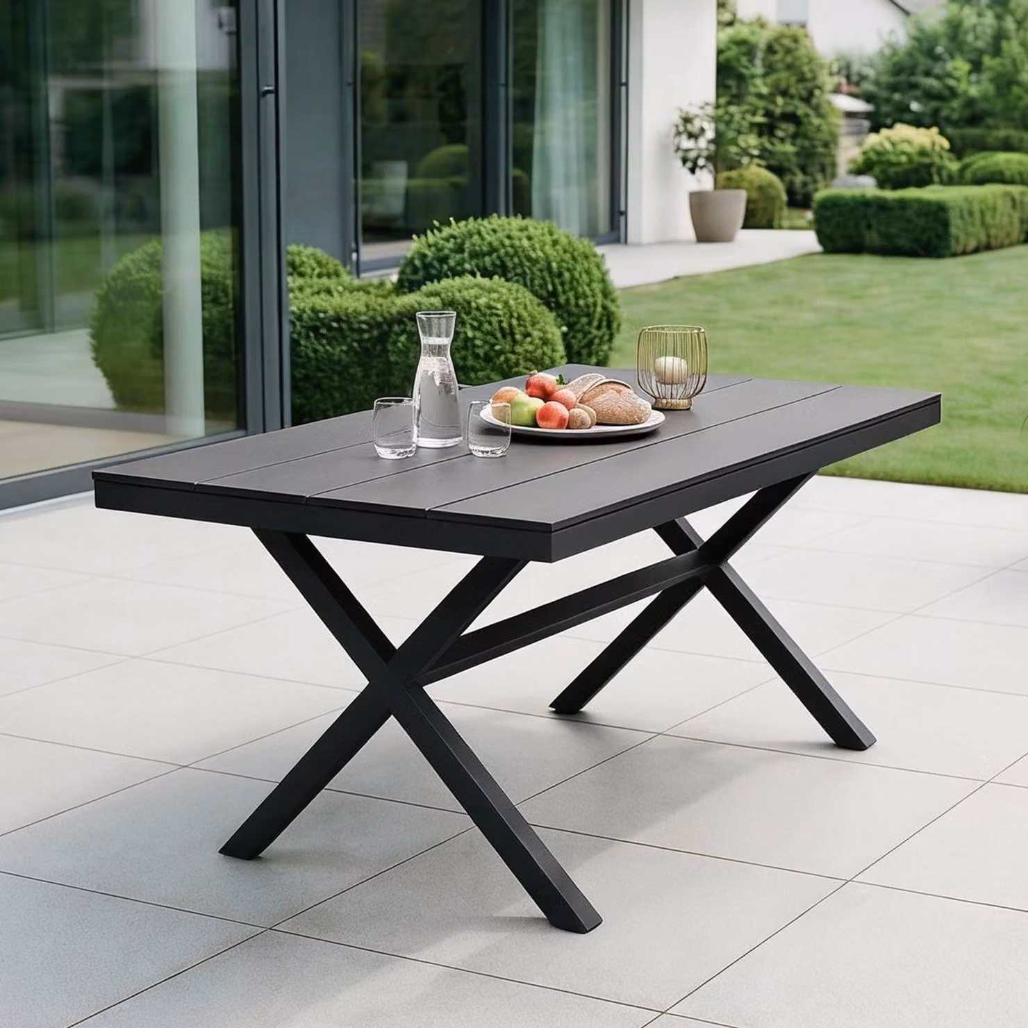 Tavolo da giardino ISOLA, nero – Tavolo da esterno resistente alle intemperie e robusto, struttura in alluminio e superficie in WPC effetto legno, ideale per giardino, terrazza e balcone, facile da montare, tavolo da balcone, arredo da terrazza