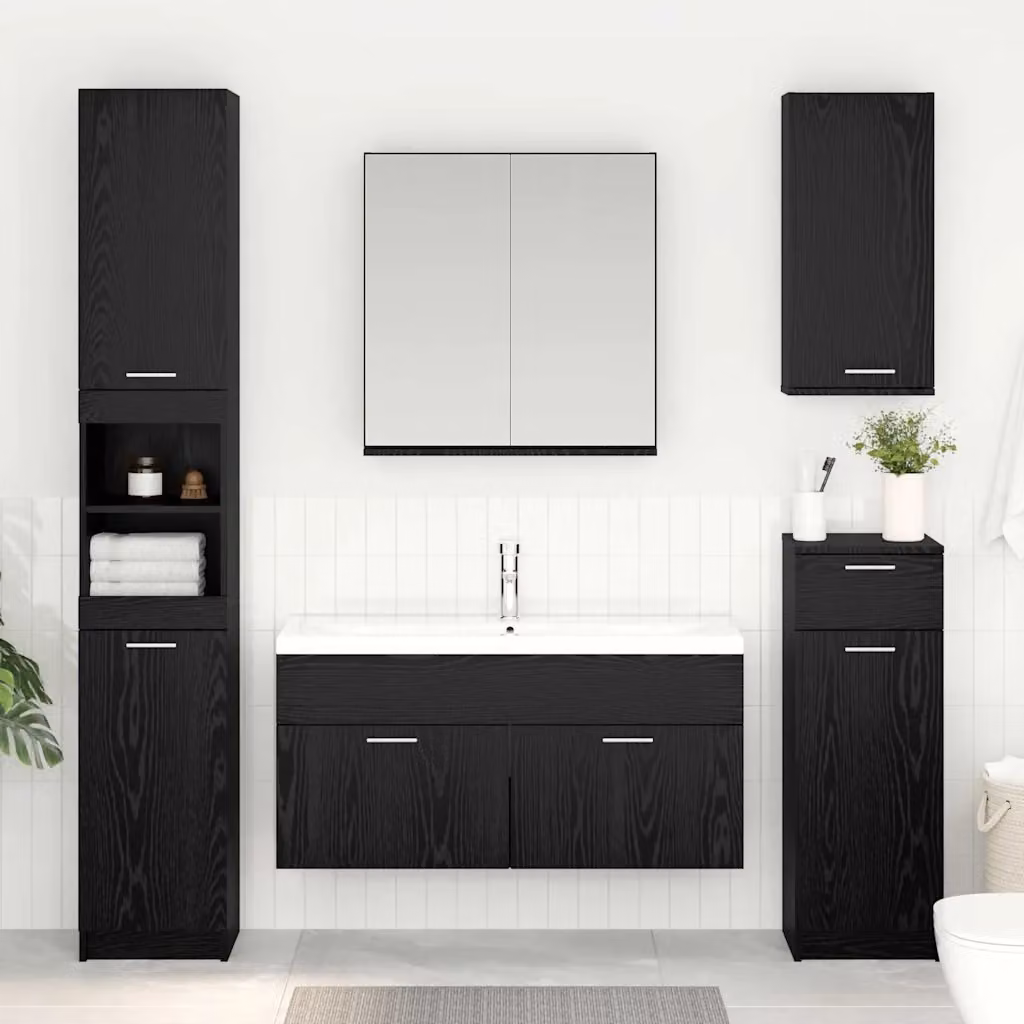 Armadio sottolavello da bagno moderno vidaXL in legno MDF, colore nero e marrone, con ante a cerniera e ripiani interni, sospeso a parete