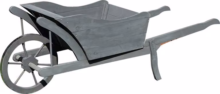 Carriola per piante in legno grigio Vaso da fiori rustico Decorazione da giardino