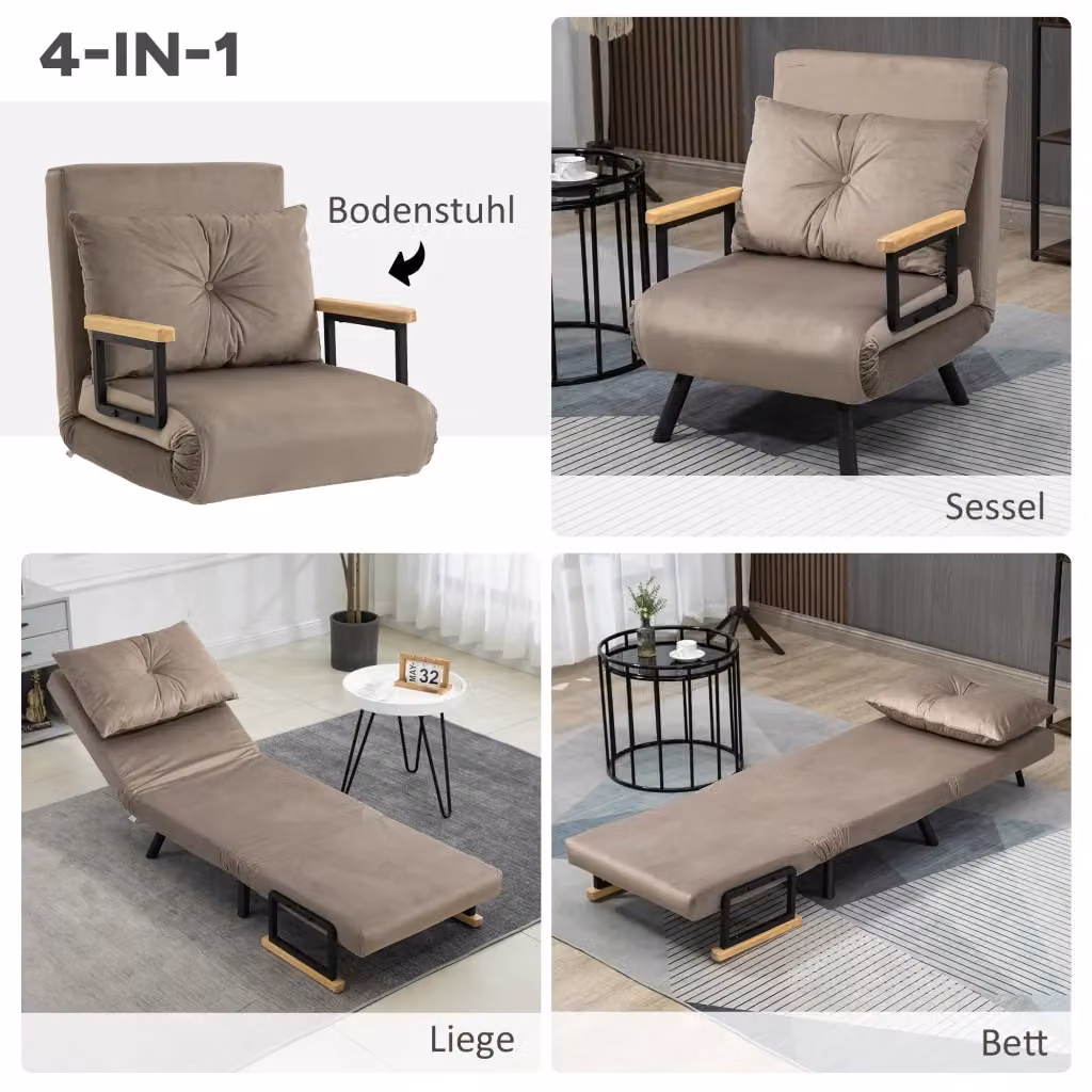 Poltrona letto REDOM in tessuto grigio con struttura in metallo L: 63 cm, P: 73 cm, H: 81 cm – 2