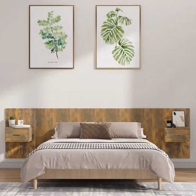 Testiera Letto con Comodini Integrati vidaXL in Legno Multistrato Rovere Fumo Marrone – 1