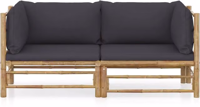 Set Divani da Giardino 2 pz con Cuscini Grigio Scuro in Bambù 3058202