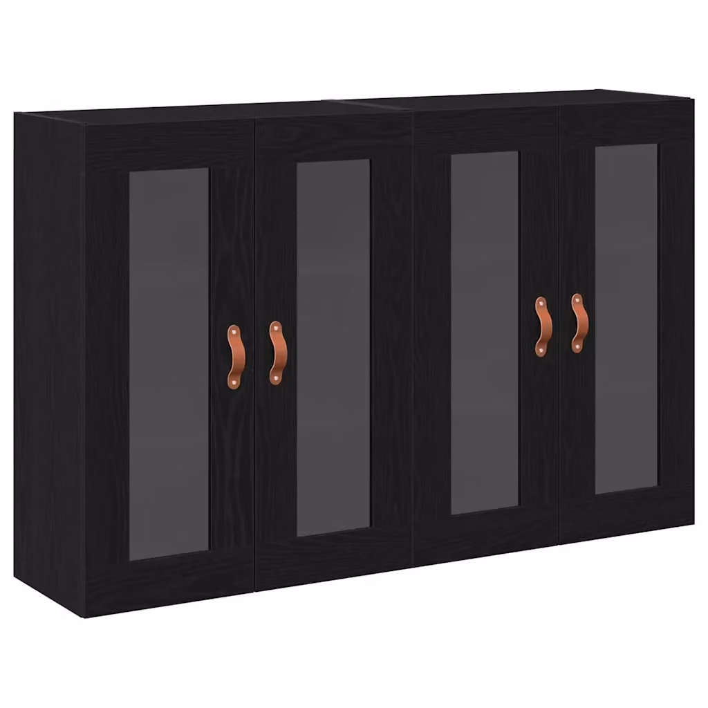 Set di 2 armadi da parete moderni vidaXL in legno e vetro nero opaco L/P/H: 69,5 x 34 x 90 cm – 2