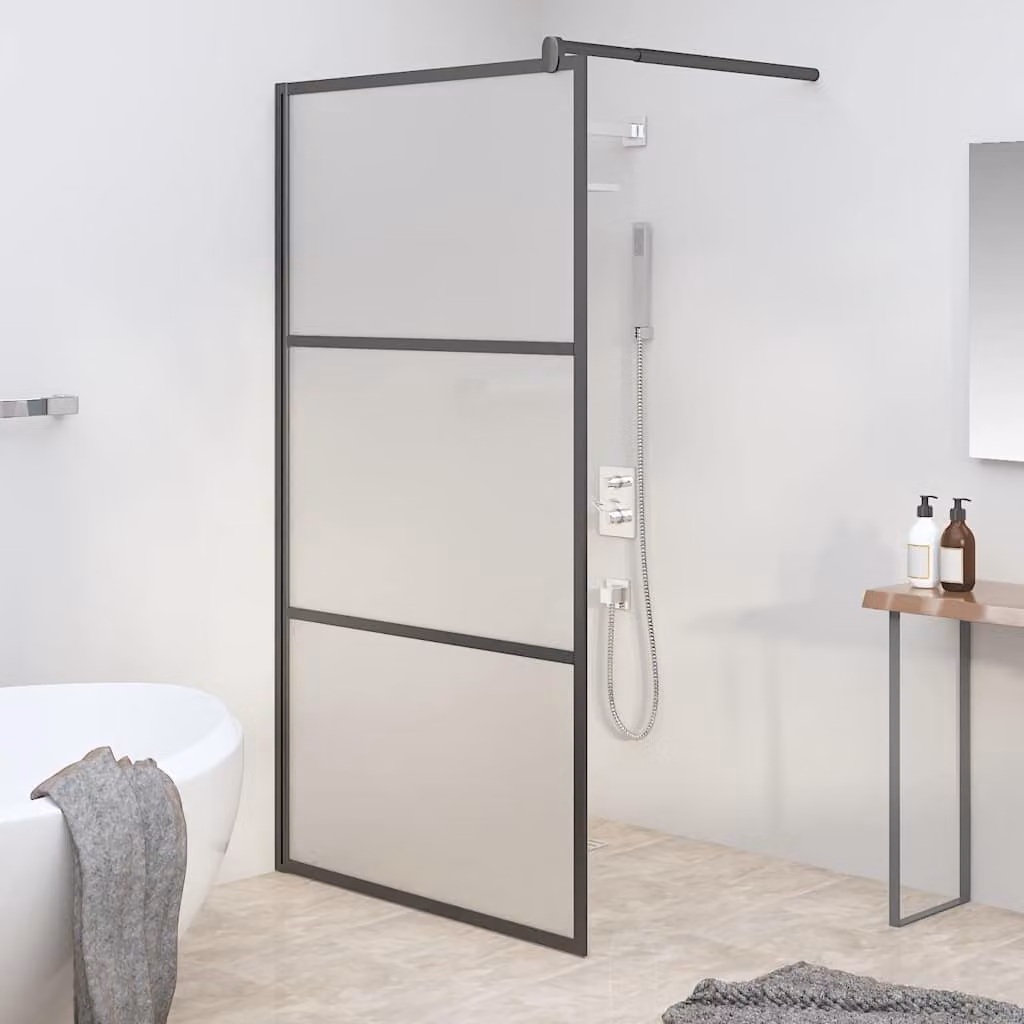 Parete Doccia Walk in vidaXL in Vetro Smerigliato ESG, L: 100 cm, H: 195 cm, Nero – 1