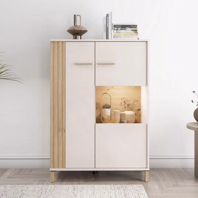 Mobile Espositore Orune, Vetrina 4 Ripiani, 85x40x122h cm Marrone Rovere Nodi