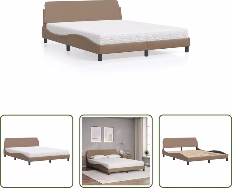 The Living Store Letto con materasso cappuccino-marrone 160x200 cm in ecopelle