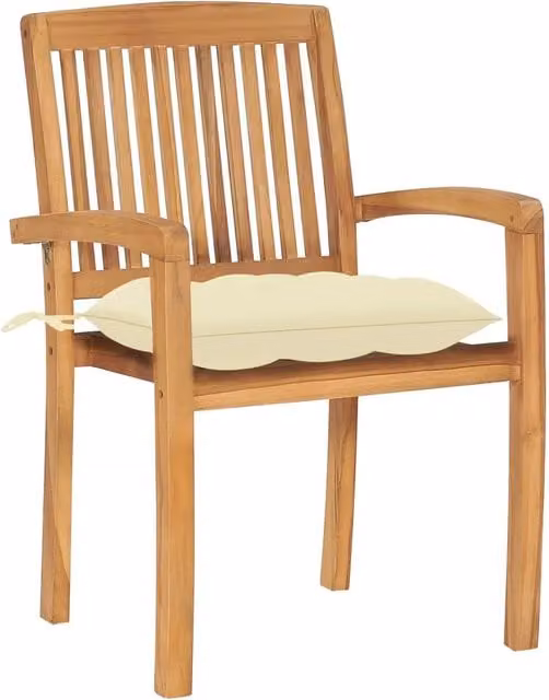 Sedie da Giardino 2pz con Cuscini Bianco Crema in Teak Massello 3063269