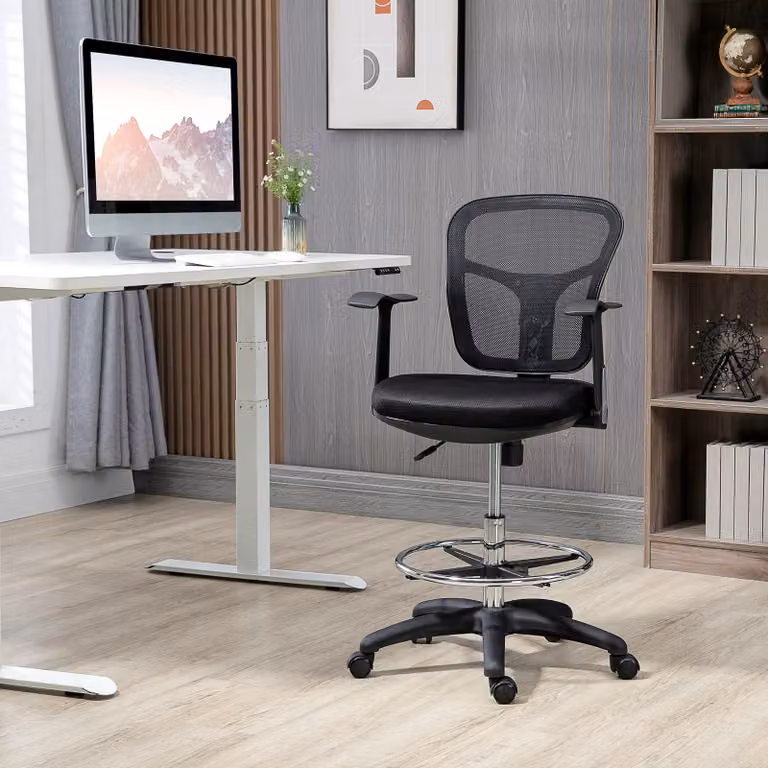 okwish Sedia girevole da ufficio, sedia da ufficio, Letto imbottito con rete e imbottitura in schiuma, sedia per computer regolabile in altezza con rotelle a 360°, beige