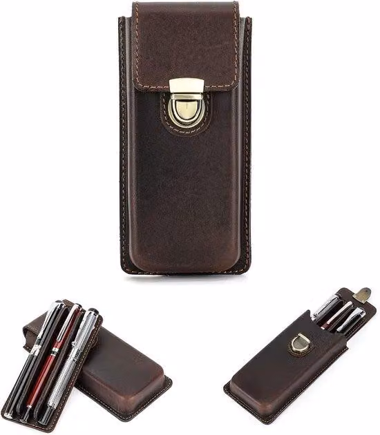Custodia porta attrezzi Lederer - Custodia in pelle realizzata a mano - Organizer per 3 penne con chiusura di sicurezza