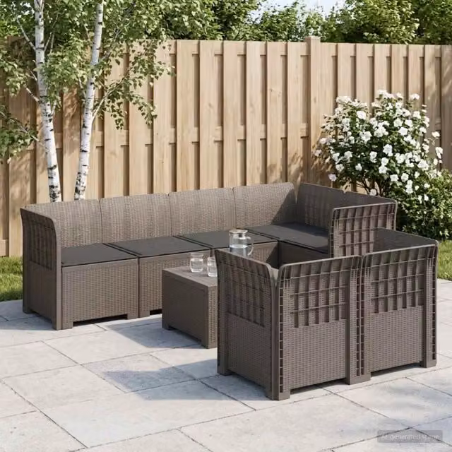 Set da giardino vidaXL con 7 posti in polyrattan e cuscini imbottiti resistenti ai raggi UV, colore antracite/marrone/grigio – 1