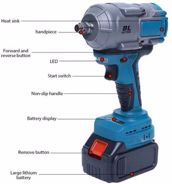 Avvitatore a impulsi elettrico - Coppia di 3000 Nm - Batteria da 18 V - Senza fili - Per riparazioni