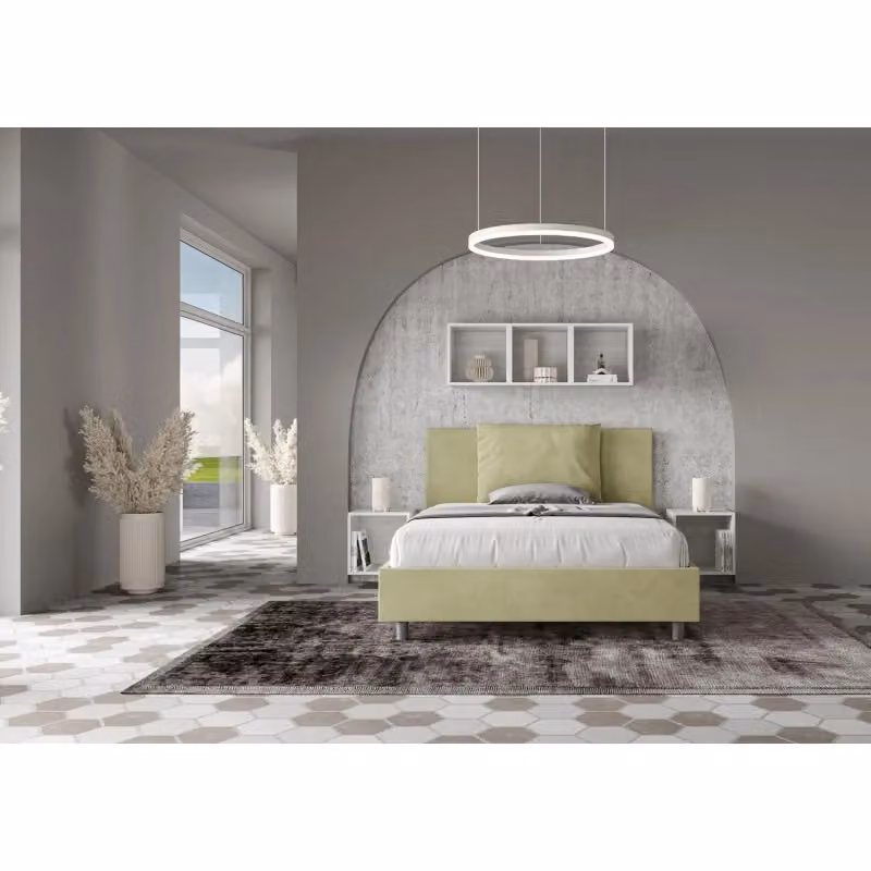Letto Matrimoniale alla Francese Antea Ityhome con Contenitore in Microfibra Colore Tè Verde L/P/H: 150 x 200 x 110 cm – 2