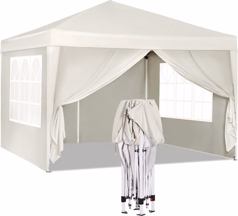Tenda Happyment con pannelli laterali - Crema - Gazebo pieghevole Easy-Up - Resistente all'acqua e ai raggi UV - 3x3 m - Altezza regolabile