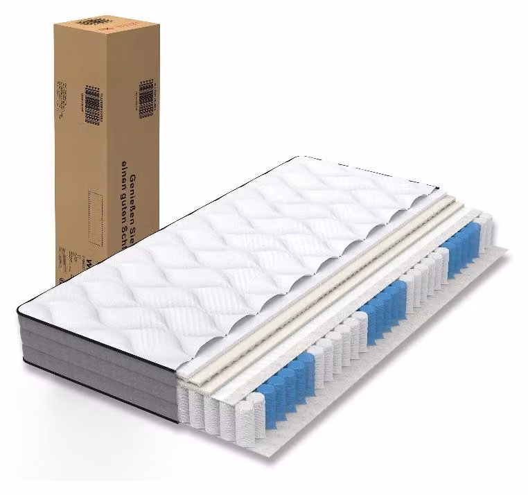 Materasso a molle insacchettate di dimensioni 160x200 cm, modello H3, con altezza di 20 cm, 1000 molle, struttura a 7 zone, rivestimento in Lyocell e OEKO-TEX