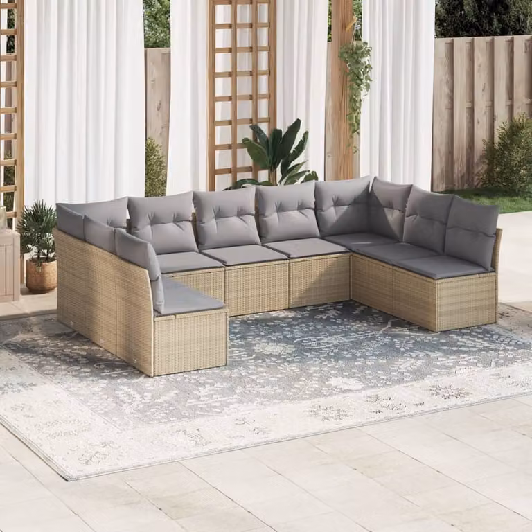 vidaXL Set Divano da Giardino a L 9 pz con Cuscini Beige e Grigio in Polyrattan e Acciaio