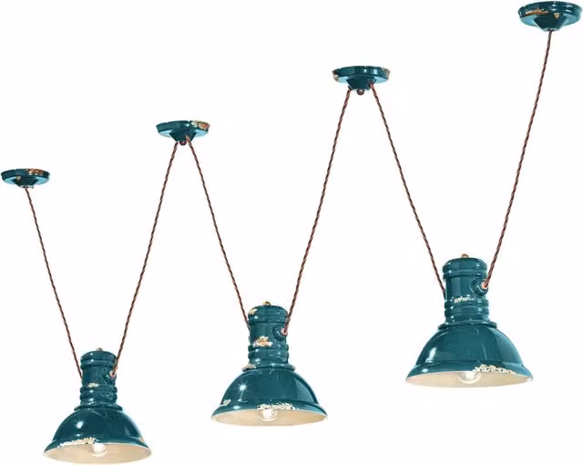 Lampadario a sospensione Industrial Ferroluce in ceramica e metallo verde con 3 luci E27